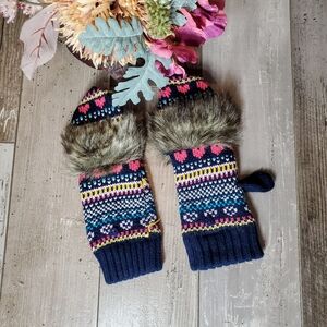 Kirra Women's Hand Knit Capped Gloves Flip Mittens Multicolor Faux Fur One Size
